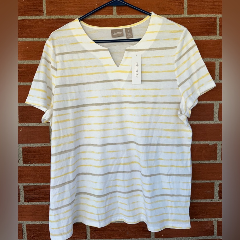 Chicos v neck short sleeve striped casual tee shirt large